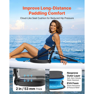 Κάθισμα καγιάκ VEVOR, 2 τεμάχια πάχους 53 mm, Κάθισμα σανίδας γενικής χρήσης με στήριξη πλάτης, Μαλακό μαξιλάρι καθίσματος στην κορυφή με τσάντα αποθήκευσης και ρυθμιζόμενους ιμάντες για SUP, κανό, αλιευτικό σκάφος, φουσκωτό καγιάκ