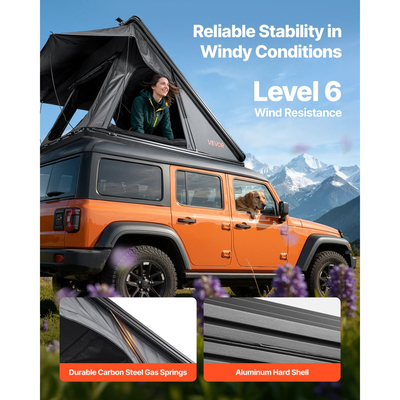 Σκηνή Οροφής VEVOR με Σκληρό Κέλυφος, Σκηνή Αλουμινίου Οροφής 2-3 Ατόμων με Σκληρό Κέλυφος με Τρίχρωμο Φωτιστικό LED & Χοντρό Στρώμα, Αδιάβροχη, Αντιανεμική, Σχάρα Οροφής Overland Camping Car, Κατάλληλη για Jeep, SUV, Pick-up