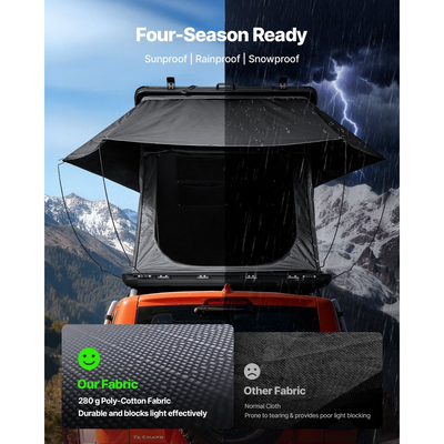 Σκηνή Οροφής VEVOR με Σκληρό Κέλυφος, Σκηνή Αλουμινίου Οροφής 2-3 Ατόμων με Σκληρό Κέλυφος με Τρίχρωμο Φωτιστικό LED & Χοντρό Στρώμα, Αδιάβροχη, Αντιανεμική, Σχάρα Οροφής Overland Camping Car, Κατάλληλη για Jeep, SUV, Pick-up