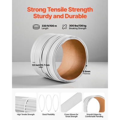 Κιτ δεσίματος ταινίας VEVOR, Εργαλείο σφράγισης ταινίας βαρέως τύπου με ταινία PP μήκους 100 m, 100 μεταλλικές σφραγίδες, Κιτ δεσίματος συσκευασίας παλέτας από πλαστικό χειροκίνητο για αποθήκη/αποστολή/μετακόμιση/σπίτι, πορτοκαλί