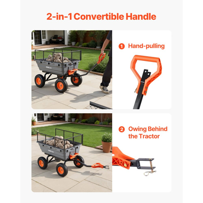 Καρότσι απορριμμάτων κήπου VEVOR, καρότσι πολυαιθυλενίου 544 kg, καρότσια κήπου, καρότσι απορριμμάτων με φράχτη αποθήκευσης, μετατρέψιμη λαβή 2 σε 1, μηχανισμός γρήγορης απορριμματοσυλλογής 90°, περιστρεφόμενοι τροχοί 180°, καρότσι κήπου για φυτά, χώμα