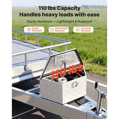 VEVOR Κουτί με Γλωσσίδα Τρέιλερ, Κουτί Εργαλείων Αλουμινίου με Γλωσσίδα Τρέιλερ 660 x 330 x 305 mm, Οργανωτής Αποθήκευσης Βαρέως Τύπου με Κλειδαριά & Κλειδιά, Θήκη Εργαλείων για Πλατφόρμα Pickup, RV, SUV, Όχημα Εκτός Δρόμου, Ασημί