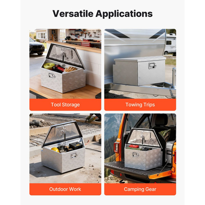 VEVOR Κουτί με Γλωσσίδα Τρέιλερ, Κουτί Εργαλείων Αλουμινίου με Γλωσσίδα Τρέιλερ 660 x 330 x 305 mm, Οργανωτής Αποθήκευσης Βαρέως Τύπου με Κλειδαριά & Κλειδιά, Θήκη Εργαλείων για Πλατφόρμα Pickup, RV, SUV, Όχημα Εκτός Δρόμου, Ασημί