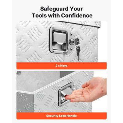 VEVOR Κουτί με Γλωσσίδα Τρέιλερ, Κουτί Εργαλείων Αλουμινίου με Γλωσσίδα Τρέιλερ 737 x 410 x 457 mm, Οργανωτής Αποθήκευσης Βαρέως Τύπου με Κλειδαριά & Κλειδιά, Θήκη Εργαλείων για Πλατφόρμα Pickup, RV, SUV, Όχημα Εκτός Δρόμου, Ασημί