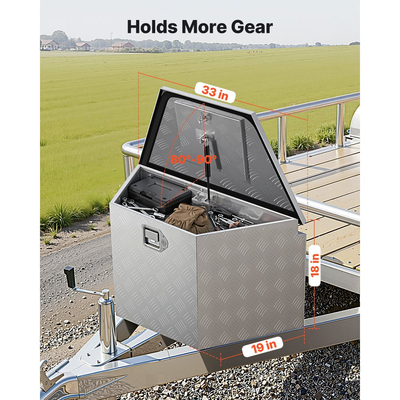 VEVOR Κουτί με Γλωσσίδα Τρέιλερ, Εργαλειοθήκη Αλουμινίου με Γλωσσίδα Τρέιλερ 838 x 483 x 457 mm, Οργανωτής Αποθήκευσης Βαρέως Τύπου με Κλειδαριά & Κλειδιά, Εργαλειοθήκη Πολλαπλών Χρήσεων για Πλατφόρμα Pickup, RV, SUV, Όχημα Εκτός Δρόμου, Ασημί
