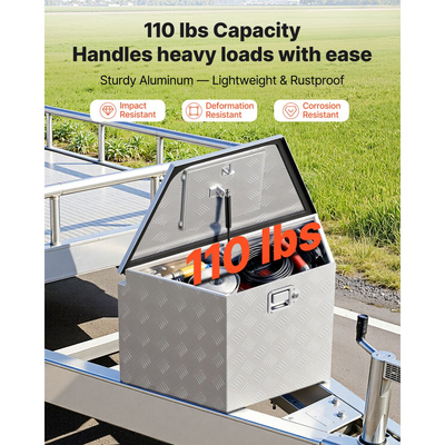 VEVOR Κουτί με Γλωσσίδα Τρέιλερ, Εργαλειοθήκη Αλουμινίου με Γλωσσίδα Τρέιλερ 838 x 483 x 457 mm, Οργανωτής Αποθήκευσης Βαρέως Τύπου με Κλειδαριά & Κλειδιά, Εργαλειοθήκη Πολλαπλών Χρήσεων για Πλατφόρμα Pickup, RV, SUV, Όχημα Εκτός Δρόμου, Ασημί