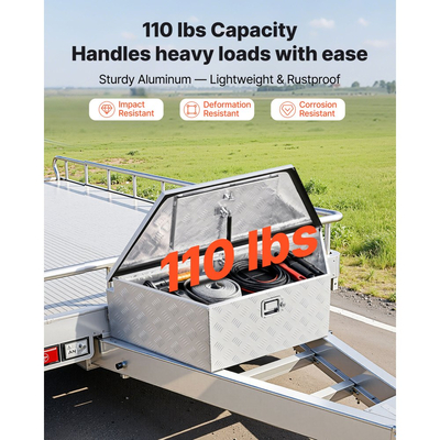VEVOR Κουτί με Γλωσσίδα Τρέιλερ, Εργαλειοθήκη Αλουμινίου για Γλωσσίδα Τρέιλερ 990 x 419 x 305 mm, Βαριάς Χρήσης Οργανωτής Αποθήκευσης με Κλειδαριά & Κλειδιά, Εργαλειοθήκη Πολλαπλών Χρήσεων για Πλατφόρμα Pickup, RV, SUV, Οχήματος Εκτός Δρόμου, Ασημί