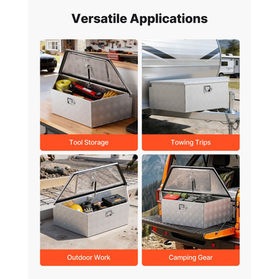 VEVOR Κουτί με Γλωσσίδα Τρέιλερ, Εργαλειοθήκη Αλουμινίου για Γλωσσίδα Τρέιλερ 990 x 419 x 305 mm, Βαριάς Χρήσης Οργανωτής Αποθήκευσης με Κλειδαριά & Κλειδιά, Εργαλειοθήκη Πολλαπλών Χρήσεων για Πλατφόρμα Pickup, RV, SUV, Οχήματος Εκτός Δρόμου, Ασημί