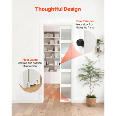 Κιτ ράγας συρόμενης πόρτας τσέπης VEVOR, Κιτ ράγας πόρτας τσέπης 1441 mm με μηχανισμό soft closing για ομαλή και αθόρυβη ολίσθηση, εύκολη εγκατάσταση, για πάχος 25 έως 45 mm και πλάτος 762 mm για μία πόρτα