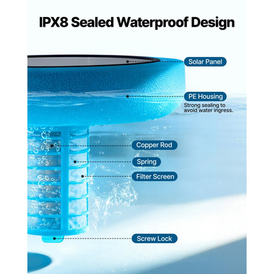 Ιονιστής πισίνας VEVOR Solar, Στρογγυλός ιονιστής πισίνας από χαλκό έως 170343 L, Πλωτό αυτόματο καθαριστικό νερού, νερό χωρίς χλώριο, με χάλκινη άνοδο, ελατήριο, βούρτσα και φίλτρο για πισίνες και σπα