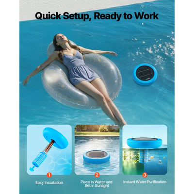 Ιονιστής πισίνας VEVOR Solar, Στρογγυλός ιονιστής πισίνας από χαλκό έως 170343 L, Πλωτό αυτόματο καθαριστικό νερού, νερό χωρίς χλώριο, με χάλκινη άνοδο, ελατήριο, βούρτσα και φίλτρο για πισίνες και σπα