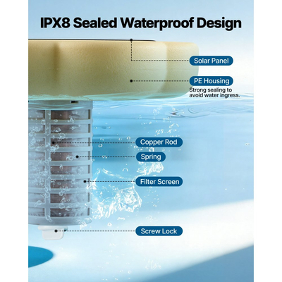 Ιονιστής πισίνας VEVOR Ηλιακός, Ιονιστής πισίνας Petal από χαλκό έως 170343 L, Πλωτό αυτόματο καθαριστικό νερού, νερό χωρίς χλώριο, με χάλκινη άνοδο, ελατήριο, βούρτσα και φίλτρο για πισίνες και σπα