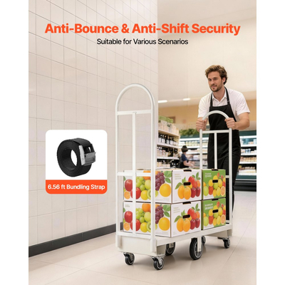 Φορτηγά πλατφόρμας VEVOR U-Boat, χωρητικότητα φορτίου 907,18 kg, βαρέως τύπου χαλύβδινο καρότσι πολλαπλών χρήσεων, βιομηχανικό χειροκίνητο φορτηγό με έξι τροχούς και διπλές αποσπώμενες λαβές, για αποθήκη, 1525 x 410 x 1510 mm