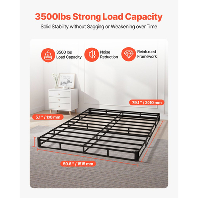 VEVOR Κουτί με ελατήρια, Πλαίσιο κρεβατιού Queen Size με πλενόμενο ύφασμα, Μεταλλικό πλαίσιο βαρέως τύπου για κρεβάτι Queen Size, Βάση στρώματος 130 mm, Μέγιστη χωρητικότητα βάρους 1587,57 kg, Εύκολη συναρμολόγηση, 2010 x 1515 x 130 mm