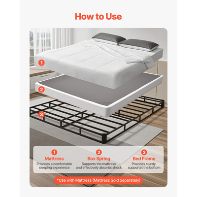 VEVOR Κουτί με ελατήρια, Πλαίσιο κρεβατιού Queen Size με πλενόμενο ύφασμα, Μεταλλικό πλαίσιο βαρέως τύπου για κρεβάτι Queen Size, Βάση στρώματος 130 mm, Μέγιστη χωρητικότητα βάρους 1587,57 kg, Εύκολη συναρμολόγηση, 2010 x 1515 x 130 mm