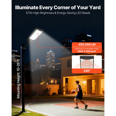 VEVOR 8000W Ηλιακά φώτα δρόμου εξωτερικού χώρου, 450000LM, Φώτα επαγγελματικού χώρου στάθμευσης από το σούρουπο έως την αυγή, Λαμπτήρας ασφαλείας LED πλημμύρας με αισθητήρα κίνησης, Αδιάβροχος εξωτερικός φωτισμός IP67, για αυλή, 2 τεμάχια