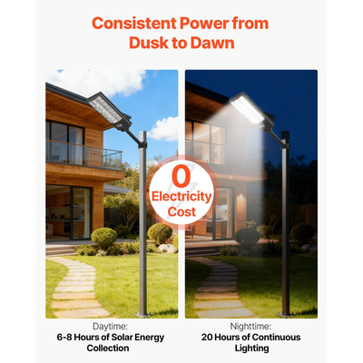 VEVOR 8000W Ηλιακά φώτα δρόμου εξωτερικού χώρου, 450000LM, Φώτα επαγγελματικού χώρου στάθμευσης από το σούρουπο έως την αυγή, Λαμπτήρας ασφαλείας LED πλημμύρας με αισθητήρα κίνησης, Αδιάβροχος εξωτερικός φωτισμός IP67, για αυλή, 2 τεμάχια