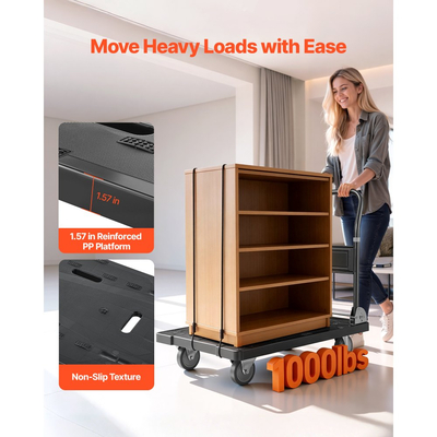 Πτυσσόμενο καρότσι μεταφοράς VEVOR, χωρητικότητας 453,59 kg, πτυσσόμενο καρότσι πλατφόρμας με περιστρεφόμενους τροχούς, καρότσι με κινούμενη πλατφόρμα και επίπεδη καρότσα, λαβή ώθησης εξοικονόμησης χώρου, για εύκολη αποθήκευση, 895 x 595 x 850 mm