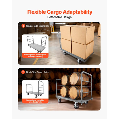 Φορτηγό πλατφόρμας VEVOR, χωρητικότητας 1202,02 kg, βαρέως τύπου καρότσι με αποσπώμενο προστατευτικό κιγκλίδωμα και περιστρεφόμενους τροχούς, πτυσσόμενο χειροκίνητο φορτηγό, για παντοπωλεία, γκαράζ, αποθήκη, 1220 x 610 x 920 mm