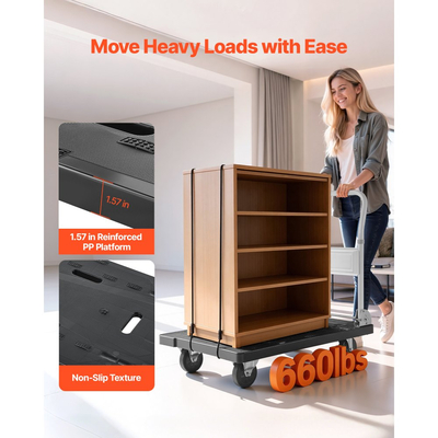 Πτυσσόμενο καρότσι μεταφοράς VEVOR, χωρητικότητας 299,37 kg, πτυσσόμενο καρότσι πλατφόρμας με περιστρεφόμενους τροχούς, καρότσι με κινούμενη πλατφόρμα και επίπεδη καρότσα, λαβή ώθησης εξοικονόμησης χώρου, για εύκολη αποθήκευση, 895 x 595 x 850 mm
