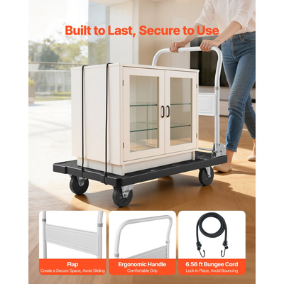 Πτυσσόμενο καρότσι μεταφοράς VEVOR, χωρητικότητας 299,37 kg, πτυσσόμενο καρότσι πλατφόρμας με περιστρεφόμενους τροχούς, καρότσι με κινούμενη πλατφόρμα και επίπεδη καρότσα, λαβή ώθησης εξοικονόμησης χώρου, για εύκολη αποθήκευση, 895 x 595 x 850 mm