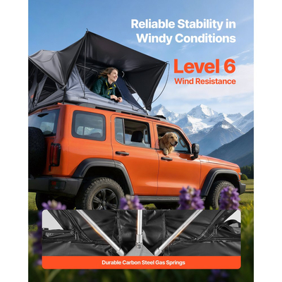 Σκηνή Οροφής VEVOR, Πτυσσόμενη Σκηνή Αλουμινίου Οροφής 2-3 Ατόμων με Τρίχρωμο Φως LED, Χοντρό Στρώμα & 10 Παράθυρα, Αδιάβροχη Αντιανεμική Σχάρα Οροφής για Κάμπινγκ Overland, Κατάλληλη για Jeep SUV Pick-up