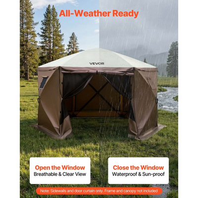 Πλευρικά τοιχώματα VEVOR με στέγαστρο, 1,73 x 1,48 m, Τοίχοι σκηνής με στέγαστρο με αδιάβροχη προστασία και προστασία από το ηλιακό φως, 1 πόρτα με φερμουάρ & 2 παράθυρα, σχεδιασμός για σκηνές εξωτερικών εκδηλώσεων, περίπτερα πωλητών (μόνο 6 πλευρικά τοιχώματα, καφέ)