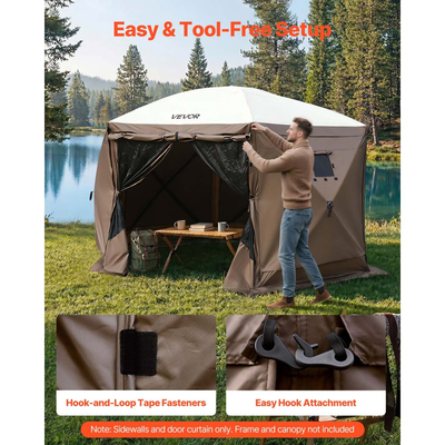 Πλευρικά τοιχώματα VEVOR με στέγαστρο, 1,73 x 1,48 m, Τοίχοι σκηνής με στέγαστρο με αδιάβροχη προστασία και προστασία από το ηλιακό φως, 1 πόρτα με φερμουάρ & 2 παράθυρα, σχεδιασμός για σκηνές εξωτερικών εκδηλώσεων, περίπτερα πωλητών (μόνο 6 πλευρικά τοιχώματα, καφέ)