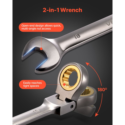 Σετ κλειδιών με καστάνια VEVOR Flex-Head, 12 τεμαχίων μετρικό, 8 mm έως 19 mm, 72 δόντια, σετ εύκαμπτων κλειδιών συνδυασμού από χάλυβα Cr-V με θήκη τύλιξης, για γενικές επισκευές σπιτιού και αυτοκινήτων