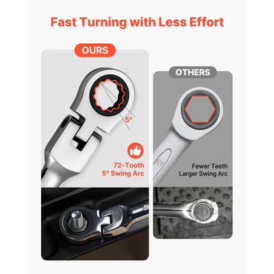 Σετ κλειδιών καστάνιας VEVOR με εύκαμπτη κεφαλή, 24 τεμαχίων SAE και μετρικό, 72 δόντια, σετ κλειδιών συνδυασμού με καστάνια από χάλυβα Cr-V με θήκη αποθήκευσης, για γενικές επισκευές σπιτιού και αυτοκινήτων, ασημί