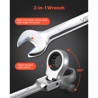 Σετ κλειδιών καστάνιας VEVOR με εύκαμπτη κεφαλή, 30 τεμαχίων SAE και μετρικό, 72 δόντια, σετ κλειδιών συνδυασμού με καστάνια από χάλυβα Cr-V με θήκη τύλιξης, για γενικές επισκευές σπιτιού και αυτοκινήτων, ασημί