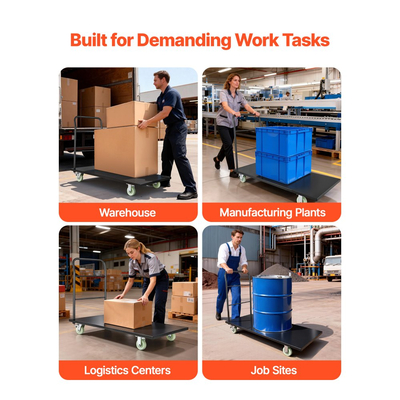 Φορτηγό πλατφόρμας βαρέως τύπου VEVOR, χωρητικότητας 907,18 kg, βιομηχανικό χαλύβδινο καρότσι με περιστρεφόμενους τροχούς και λαβή, καρότσι πλατφόρμας με χειροκίνητη ώθηση, εύκολη αποθήκευση, για μετακίνηση αποσκευών, 1525 x 700 x 1090 mm