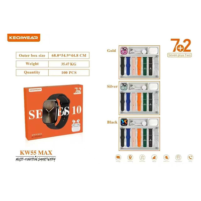 Σετ Smartwatch με ασύρματα ακουστικά Bluetooth & 7 λουράκια - KW55 MAX - 750360 - Black