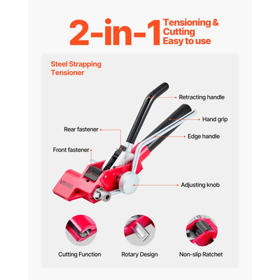 Κιτ δεσίματος χαλύβδινων ταινιών VEVOR, εργαλείο σφράγισης ταινιών βαρέως τύπου με ιμάντες δεσίματος 30,5 m, 100 μεταλλικά κουμπώματα, κιτ δεσίματος χειροκίνητης συσκευασίας παλετών για αποθήκη, μεταφορά, βιομηχανική συσκευασία