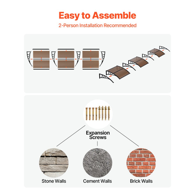 Τέντες VEVOR για Πόρτα Είσοδο, 38 x 117 ίντσες, Τέντες Εξωτερικής Μπροστινής Πόρτας-Παραθύρου με Αποχέτευση & Βάση ABS, Προστασία από Βροχή, Χιόνι, Αντηλιακή Προστασία, Πολυανθρακικό Στέγαστρο Πόρτας για Βεράντα, Καφέ