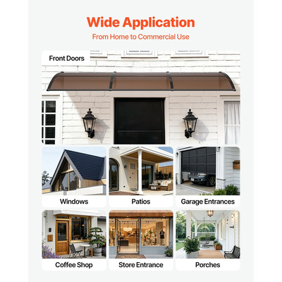 Τέντες VEVOR για Πόρτα Είσοδο, 38 x 117 ίντσες, Τέντες Εξωτερικής Μπροστινής Πόρτας-Παραθύρου με Αποχέτευση & Βάση ABS, Προστασία από Βροχή, Χιόνι, Αντηλιακή Προστασία, Πολυανθρακικό Στέγαστρο Πόρτας για Βεράντα, Καφέ