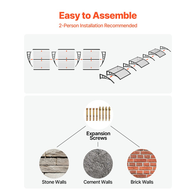 Τέντες VEVOR για Πόρτα Είσοδο, 38 x 117 ίντσες, Τέντες Εξωτερικού Παραθύρου με Αποχέτευση & Βάση ABS, Προστασία από Βροχή, Χιόνι, Αντηλιακή Προστασία, Προεξέχον Πολυανθρακικό Στέγαστρο Πόρτας για Βεράντα, Διαφανές