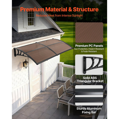 Τέντες VEVOR για Πόρτα Είσοδο, 38 x 78 ίντσες, Τέντες Εξωτερικής Μπροστινής Πόρτας-Παραθύρου με Αποχέτευση & Μεταλλική Βάση, Προστασία από Βροχή, Χιόνι, Αντηλιακή Προστασία, Πολυανθρακικό Στέγαστρο Πόρτας για Βεράντα, Καφέ