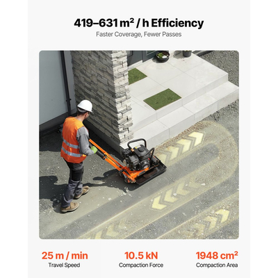 Συμπιεστής πλάκας VEVOR, κινητήρας βενζίνης 196CC 6,5 HP, δονούμενος κριός εδάφους 5600 VPM, δύναμη συμπύκνωσης 10,5 kN, πλάκα 51 x 37 cm, συμπιεστής με πεζοδρόμιο για διαμόρφωση τοπίου με οδοστρώματα, άσφαλτος, θεμέλια, έδαφος