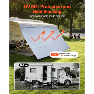 Σκίαστρο για τέντα RV VEVOR, 2 x 3,7 m σκίαστρο για τέντα RV (χωράει τέντες 4 m) με κάλυμμα PU με φερμουάρ UV50+, διπλής ραφής αντηλιακό από πολυεστερικό πλέγμα για ταξίδια και υπαίθριες κατασκηνώσεις με RV