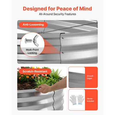 Γαλβανισμένο υπερυψωμένο παρτέρι VEVOR, 240 x 120 x 30 cm, Κιτ οβάλ μεταλλικής γλάστρας εξωτερικού χώρου, Υπερυψωμένο κουτί κήπου χωρίς πάτο με γάντια, ανθεκτικό στη σκουριά Alu-Zinc, για φύτευση λουλουδιών και φρούτων, ασημί