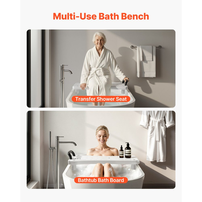 Πάγκος μεταφοράς μπανιέρας VEVOR με λαβή, κάθισμα ντους 150 kg, φορητός πάγκος μπανιέρας για μπανιέρες πλάτους 41 cm-62 cm, σανίδα μπανιέρας με ρυθμιζόμενα αντιολισθητικά πόδια για ενήλικες, ηλικιωμένους, ηλικιωμένους και άτομα με αναπηρία