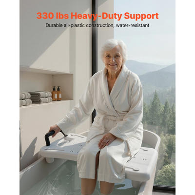 Πάγκος μεταφοράς μπανιέρας VEVOR με λαβή, κάθισμα ντους 150 kg, φορητός πάγκος μπανιέρας για μπανιέρες πλάτους 41 cm-62 cm, σανίδα μπανιέρας με ρυθμιζόμενα αντιολισθητικά πόδια για ενήλικες, ηλικιωμένους, ηλικιωμένους και άτομα με αναπηρία