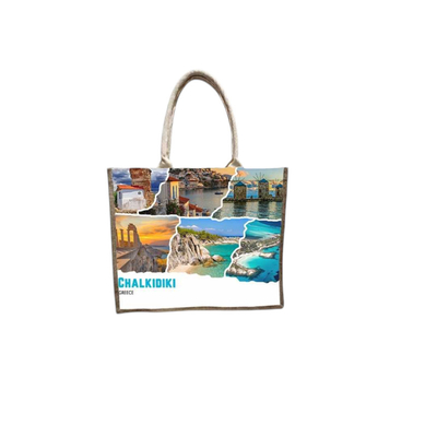 Τουριστική τσάντα λινή με φερμουάρ - Chalkidiki - 40*34*19cm - 871901