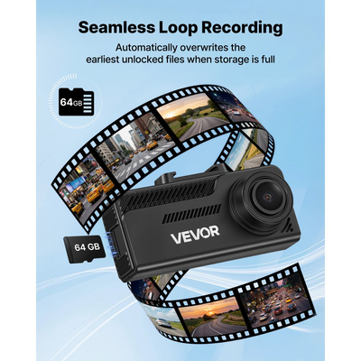 Κάμερα VEVOR εμπρός και πίσω, 4K+1080P, περιλαμβάνεται κάρτα 64 GB, κάμερα αυτοκινήτου διπλού καναλιού με ενσωματωμένο GPS, αισθητήρα G, εμπρός 129° & πίσω 125°, οθόνη αφής 80,8 mm, εγγραφή βρόχου, λειτουργία στάθμευσης