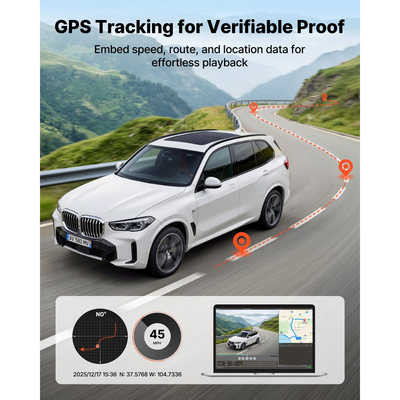 Κάμερα VEVOR εμπρός και πίσω, 4K+1080P, περιλαμβάνεται κάρτα 64 GB, κάμερα αυτοκινήτου διπλού καναλιού με ενσωματωμένο GPS, αισθητήρα G, εμπρός 129° & πίσω 125°, οθόνη αφής 80,8 mm, εγγραφή βρόχου, λειτουργία στάθμευσης