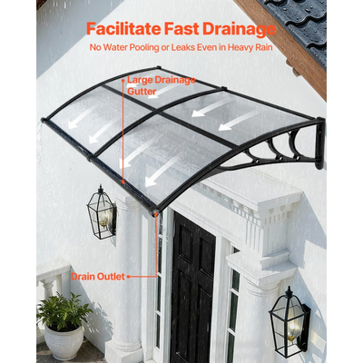 Τέντες VEVOR για Πόρτα Είσοδο, 38 x 78 ίντσες, Τέντες Εξωτερικών Παραθύρων με Αποχέτευση & Βάση ABS, Προστασία από Βροχή, Χιόνι, Αντηλιακή Προστασία, Πολυανθρακικό Στέγαστρο Πόρτας για Βεράντα, Διαφανές