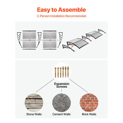 Τέντες VEVOR για Πόρτα Είσοδο, 38 x 78 ίντσες, Τέντες Εξωτερικών Παραθύρων με Αποχέτευση & Βάση ABS, Προστασία από Βροχή, Χιόνι, Αντηλιακή Προστασία, Πολυανθρακικό Στέγαστρο Πόρτας για Βεράντα, Διαφανές