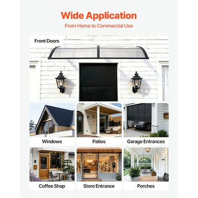 Τέντες VEVOR για Πόρτα Είσοδο, 38 x 78 ίντσες, Τέντες Εξωτερικών Παραθύρων με Αποχέτευση & Βάση ABS, Προστασία από Βροχή, Χιόνι, Αντηλιακή Προστασία, Πολυανθρακικό Στέγαστρο Πόρτας για Βεράντα, Διαφανές