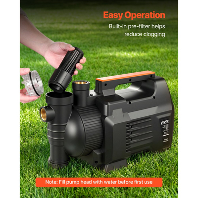 Ηλεκτρονική αντλία νερού VEVOR για ρηχά φρεάτια, 1300W, μέγιστη παροχή 4800 L/H, αντλία νερού για φρεάτιο κήπου PP με ύψος αναρρόφησης 8 m, έξυπνο ηλεκτρονικό έλεγχο, για σύστημα ποτίσματος γκαζόν και άρδευσης κήπου